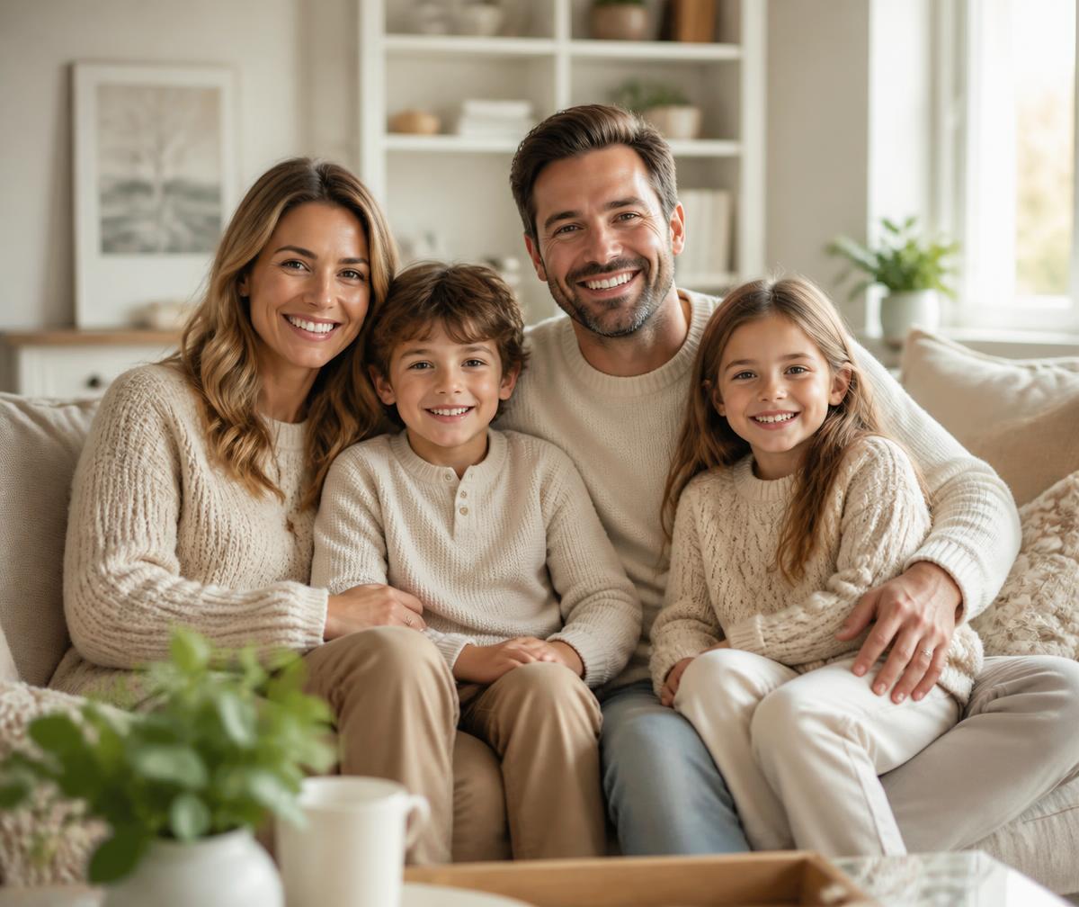 Family sitting together at home